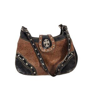 Vintage MC Mark Chantel Western Leather Handbag Scrollwork Metalwork Studded